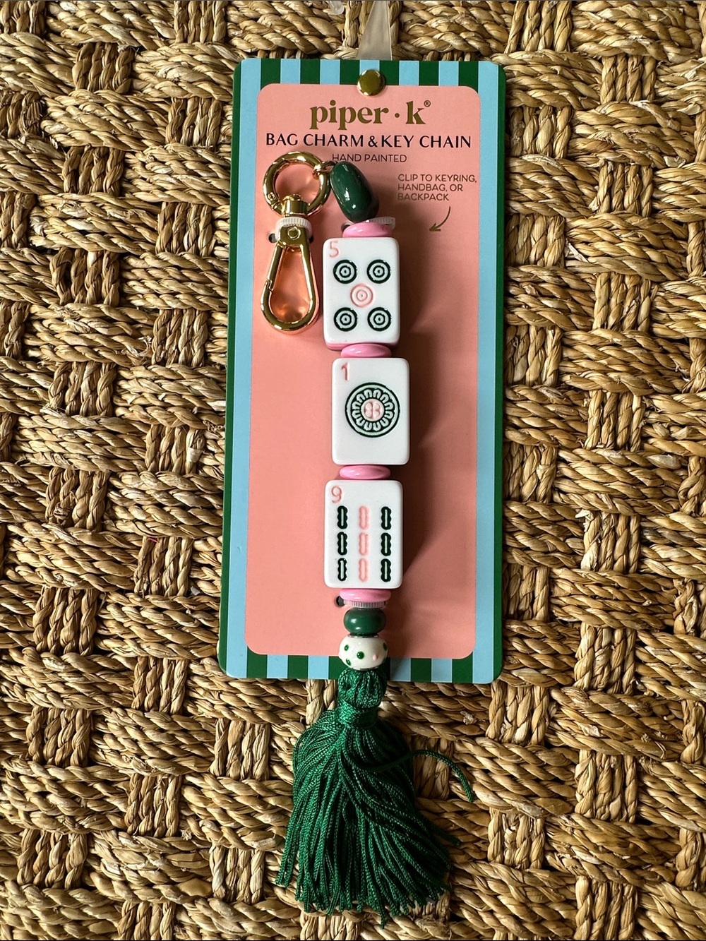 Piper K Hand Painted Mahjong Bag Charm & Key Chain NWT